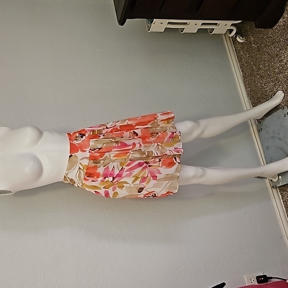 VTG CHAUS 1990s Floral Tropical Pleated Chiffon Fairycore Mini Circle Skirt - Picture 2 of 7